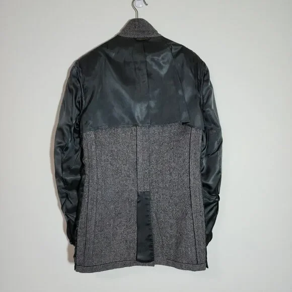 John Weitz Mens Wool Tweed Herringbone Blazer Grey Steven Windsor USA Size 42L